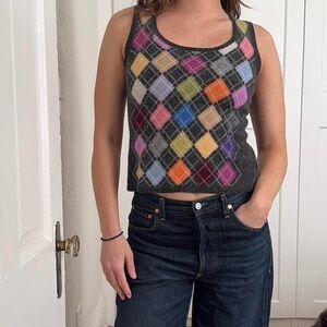Vintage Talbots Wool Tank Top with Multi Color Argyle Print